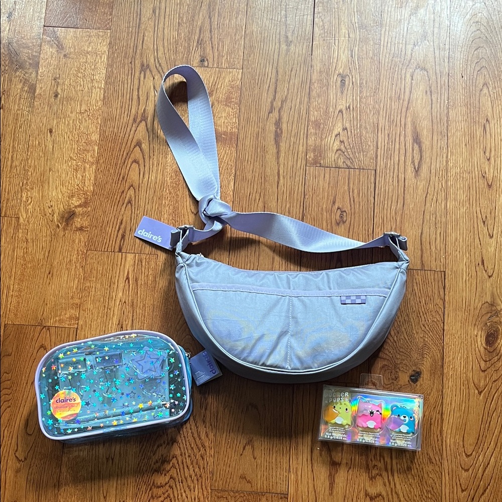 Claire's Lavender Kids Bag, Stationary Set and Pucker Pops